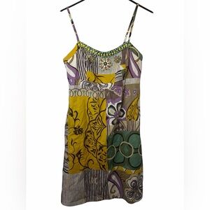 Cabi Patchwork Beaded Spaghetti Strap Sundress Size 8 Empire Waist